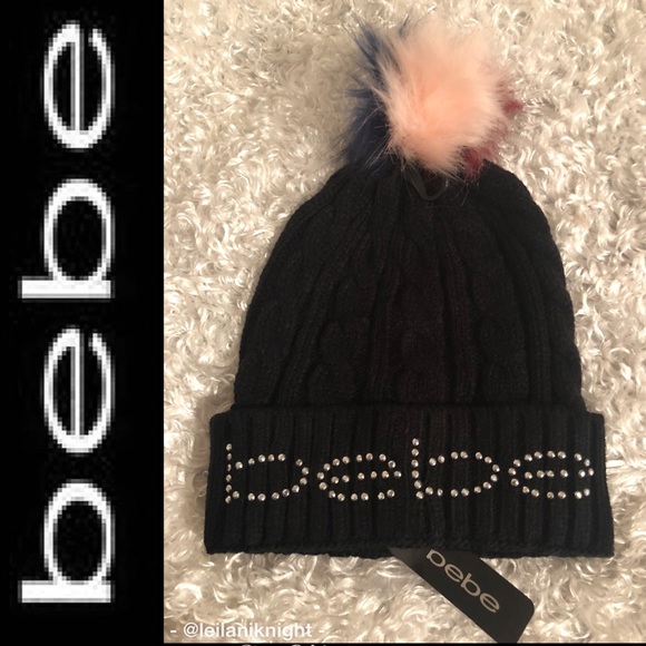 bebe Accessories - 🆕 bebe Knit Logo Beanie With Pom Pom